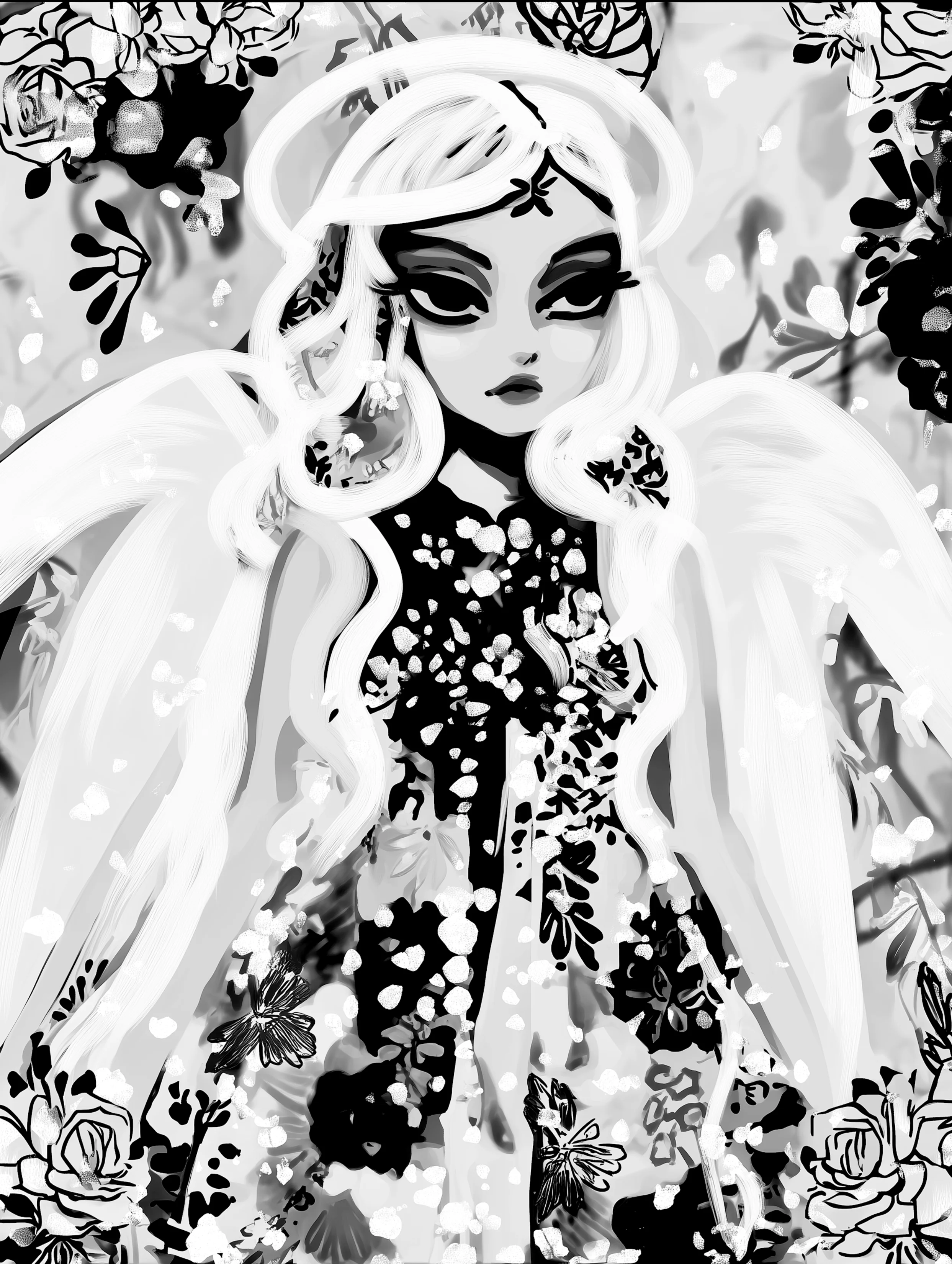 Free printable angel coloring page for adults featuring an angel with glowing halo and wings